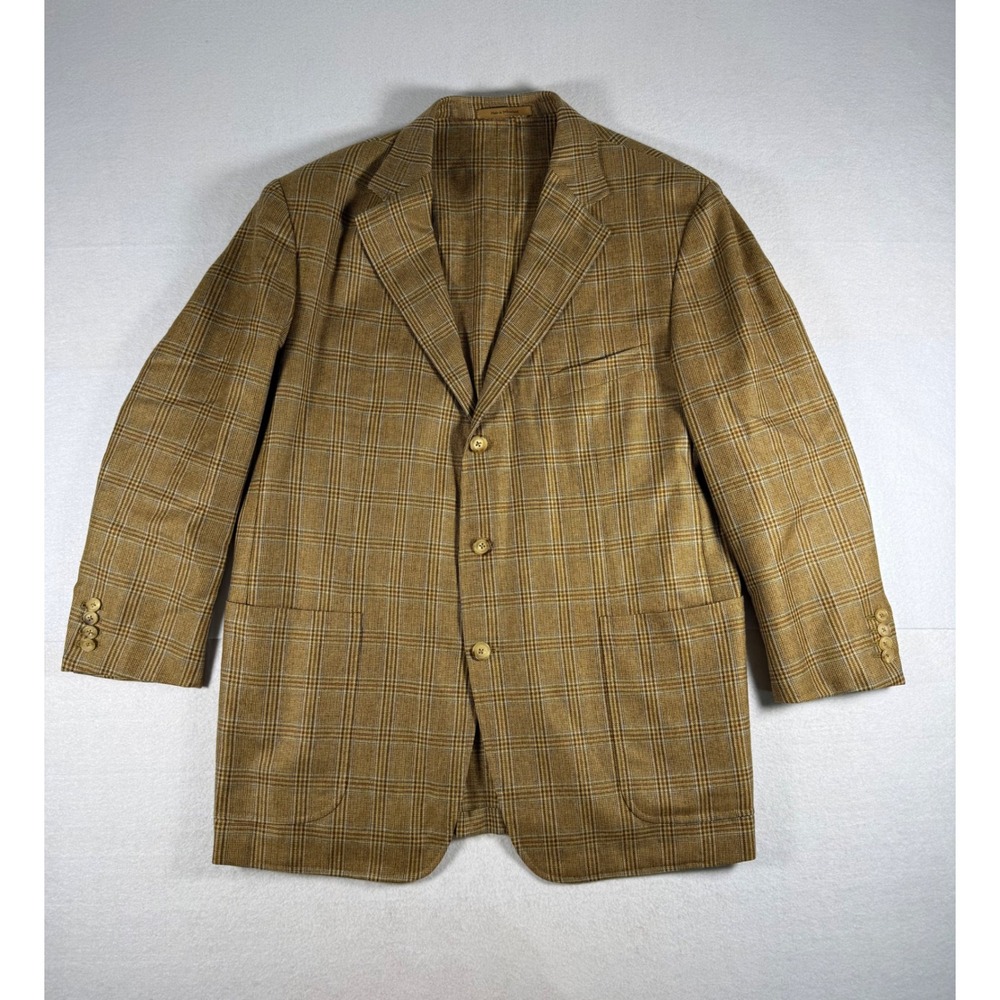 Ermenegildo Zegna Su Misura Cashmere Blazer Plaid Tan Brown 58 R / 48 R US